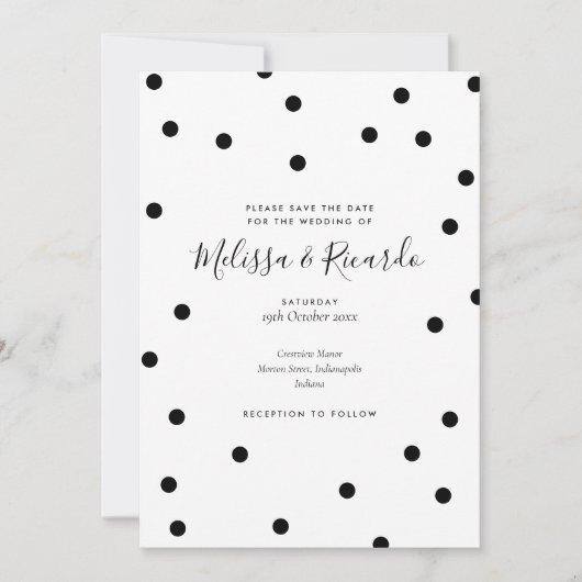 Moderne zwarte en witte poolpunten sparen de Datum Save The Date (Voorkant)