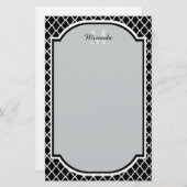 Moderne zwarte en witte Quatrefoil Monogramnaam Briefpapier (Voorkant / Achterkant)