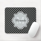 Moderne zwarte en witte Quatrefoil Monogramnaam Muismat (Met muis)