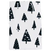 Moderne zwarte en witte Scandinavische kerstbomen Medium Cadeauzakje (Voorkant)