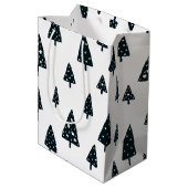 Moderne zwarte en witte Scandinavische kerstbomen Medium Cadeauzakje (Achterkant Gekanteld)