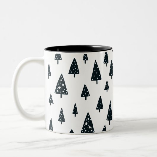 Moderne zwarte en witte Scandinavische kerstbomen Tweekleurige Koffiemok (Links)