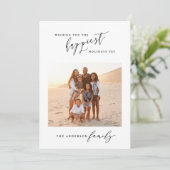 Moderne zwarte en witte script 1 foto Kerstmis Feestdagenkaart (Staand voorkant)