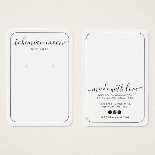 Moderne zwarte en witte sieraden met script visitekaartje (Voorkant /achterkant)