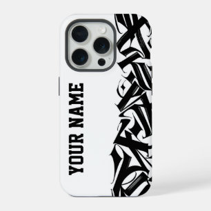 Moderne Zwarte en Witte Stedelijke Calligrafie Aan iPhone 15 Pro Hoesje
