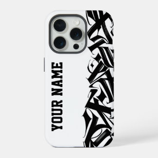Moderne Zwarte en Witte Stedelijke Calligrafie Aan iPhone 15 Pro Hoesje