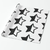 Moderne zwarte en witte sterren cadeaupapier (Uitgerold)