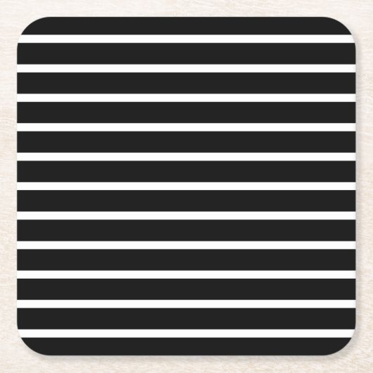 Moderne zwarte en witte streep vierkante kartonnen onderzetter (Voorkant)