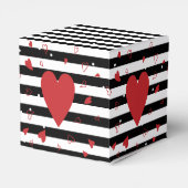 Moderne zwarte en witte strepen en rode harten bedankdoosjes (Achterkant)