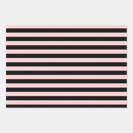 Moderne zwarte en witte strepen en roze bloemen inpakpapier vel (Voorkant 2)