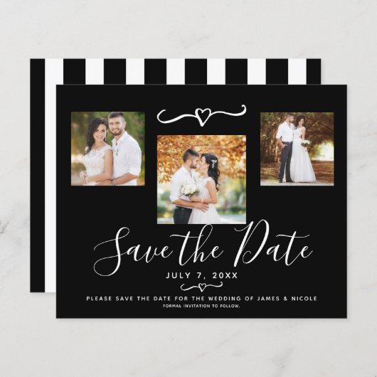 Moderne zwarte en witte strepen Foto opslaan Datum (Voorkant / Achterkant)