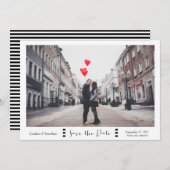 Moderne zwarte en witte strepen Foto opslaan Datum Save The Date (Voorkant / Achterkant)