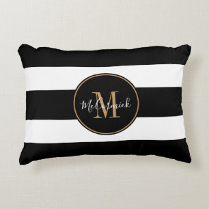 Moderne zwarte en witte strepen Gold op maat Accent Kussen