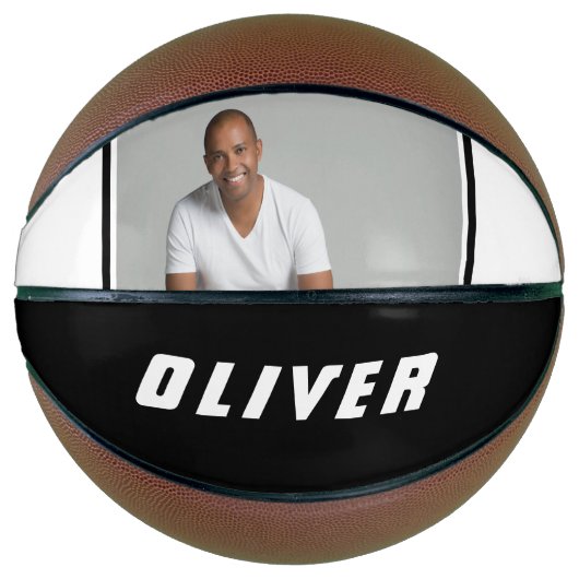 Moderne zwarte en witte tekstfoto basketbal (Voorkant)