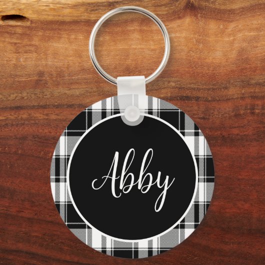 Moderne zwarte en witte tonnen Aangepaste naam Sleutelhanger (Achterkant)