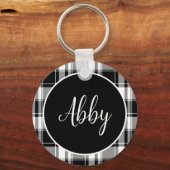 Moderne zwarte en witte tonnen Aangepaste naam Sleutelhanger (Voorkant)