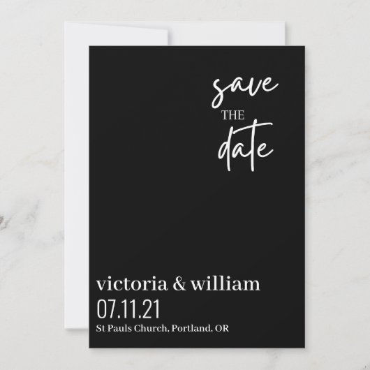 moderne zwarte en witte trendy save the date (Voorkant)