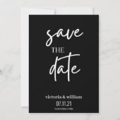 moderne zwarte en witte trendy save the date (Achterkant)