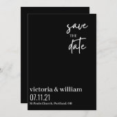 moderne zwarte en witte trendy save the date (Voorkant / Achterkant)