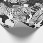 Moderne zwarte en witte tropische bananenbladeren cadeaupapier (Hoek)