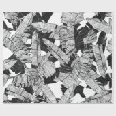 Moderne zwarte en witte tropische bananenbladeren cadeaupapier (Vlak)