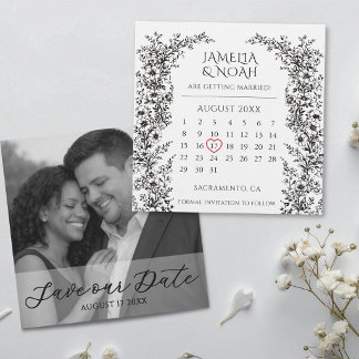 Moderne Zwarte en Witte Trouwkaart - Bewaar de Dat Save The Date
