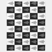 Moderne zwarte en witte vierkantjes met kerstbomen fleece deken (Voorkant)