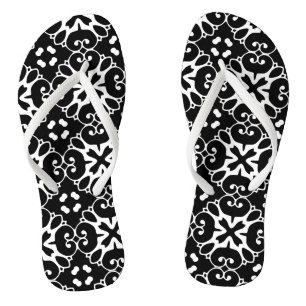 Moderne, zwarte en witte vouw Grafische Floral Teenslippers