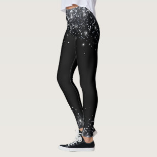 Moderne zwarte en zilveren glitter leggings