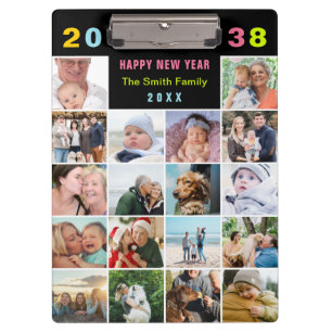 Moderne zwarte familie fotocollage aangepaste teks klembord