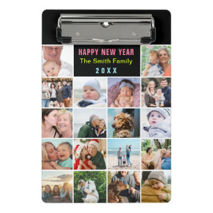 Moderne zwarte familie fotocollage aangepaste teks mini klembord