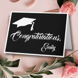 Moderne Zwarte Felicitatie Script Afstuderen Kaart