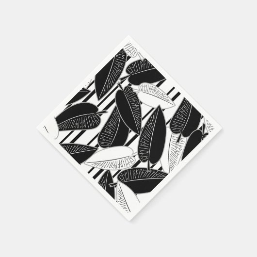 Moderne zwarte ficusbladeren abstract gestreept pr servet (Hoek)