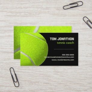 Moderne zwarte fluorescerende gele tennisbal coach visitekaartje