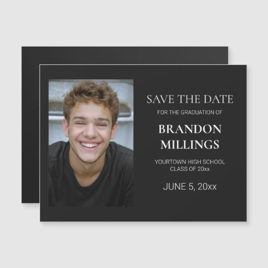 Moderne zwarte foto Afstuderen Opslagdatum (Voorkant / Achterkant)