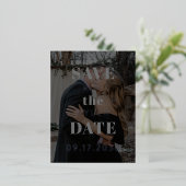 Moderne, zwarte foto bruiloft, behalve datum folie uitnodiging briefkaart (Staand Voorkant)