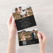 Moderne zwarte foto | Monogram | QR-code All In One Uitnodiging (Afscheurbaar)