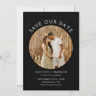 Moderne zwarte foto save our dates uitnodigingen