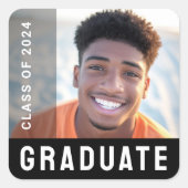 Moderne zwarte foto van afstuderende student vierkante sticker (Voorkant)