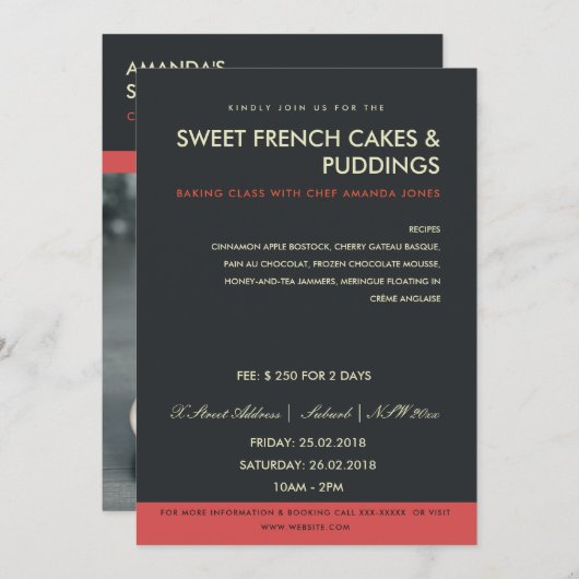 MODERNE ZWARTE FOTO WERKPLAATS UITNODIGING TEMPLAT (Voorkant / Achterkant)