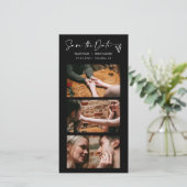 Moderne zwarte fotocabine strook QR-code Save The Date (Staand voorkant)