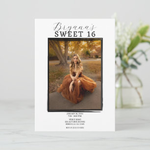 Moderne Zwarte Fotolijst Trendy Minimaal Sweet 16 Kaart