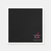 Moderne zwarte fuchsia en wit-bruiloft- servet (Voorkant)