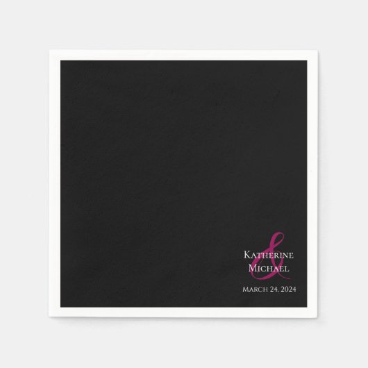 Moderne zwarte fuchsia en wit-bruiloft- servet (Voorkant)