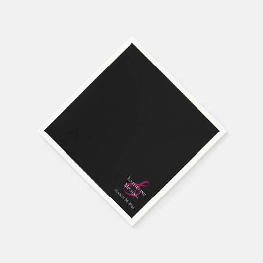 Moderne zwarte fuchsia en wit-bruiloft- servet (Hoek)