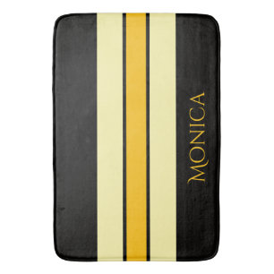 moderne zwarte &gele beige monogram naam badmat