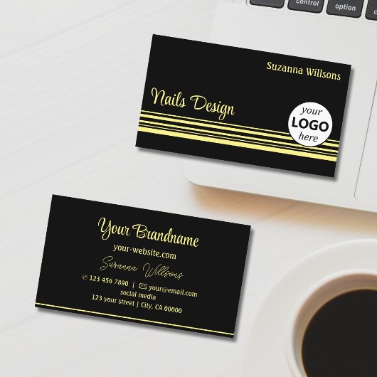 Moderne zwarte gele strepen met Logo Professional Visitekaartje