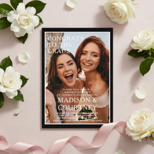 Moderne zwarte gingham foto afstudeerfeest acryl uitnodigingen
