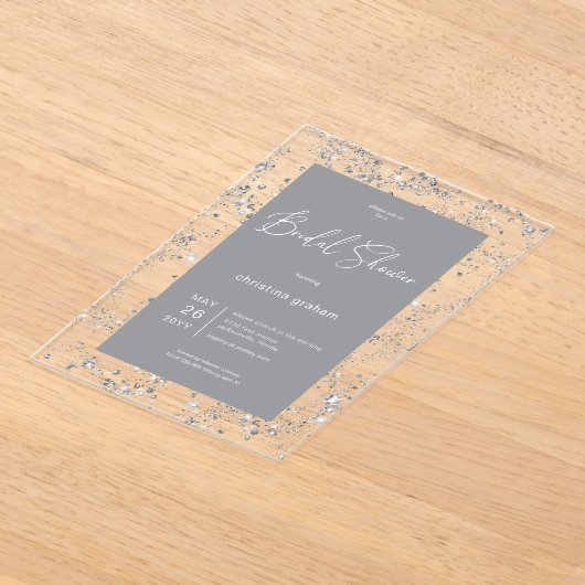 Moderne zwarte glamour diamant frame bruiloft lunc acryl uitnodigingen (Laagn)