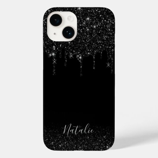 Moderne zwarte glitter drift elegante aangepaste n Case-Mate iPhone case (Achterkant)
